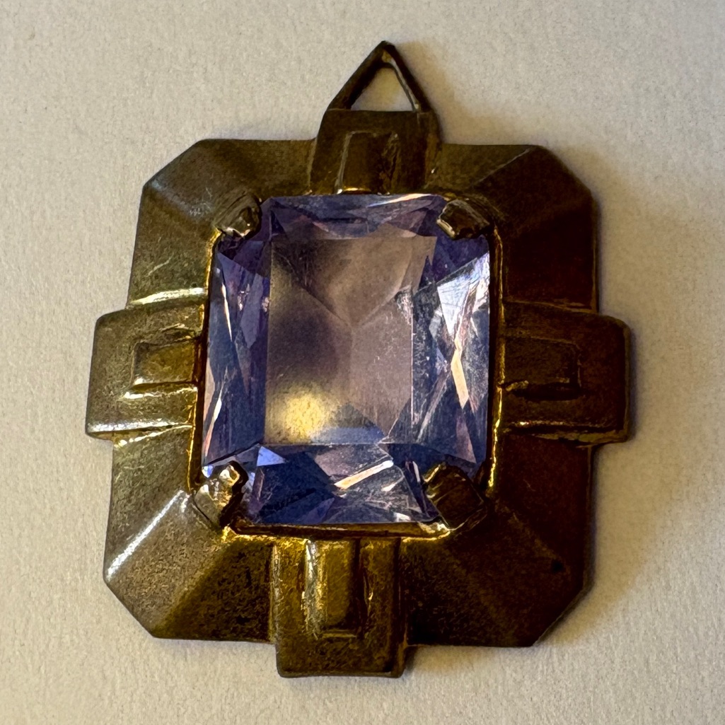 Vintage Art Deco Revival Pendant With Faceted Lavender Glass Stone 1930s1940s